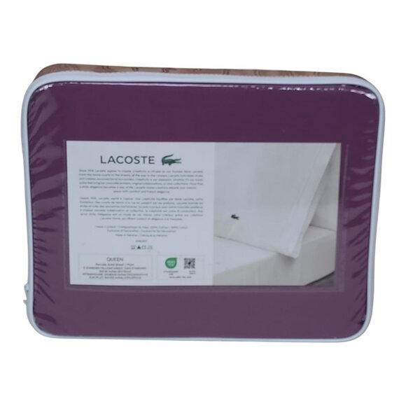 Lacoste Queen Percale Solid Sheet Set Plum 100% Cotton Light Weight Elegant - Picture 3 of 8